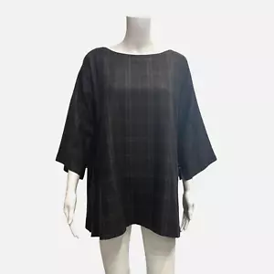 Eskandar Brown Black Plaid Tunic Boat Neck Sweater size 0 - Picture 1 of 10