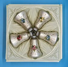 Kurt Adler 5 Ornaments Christmas Glass Bell Krebs & Sohn w/ Embroidered Flowers