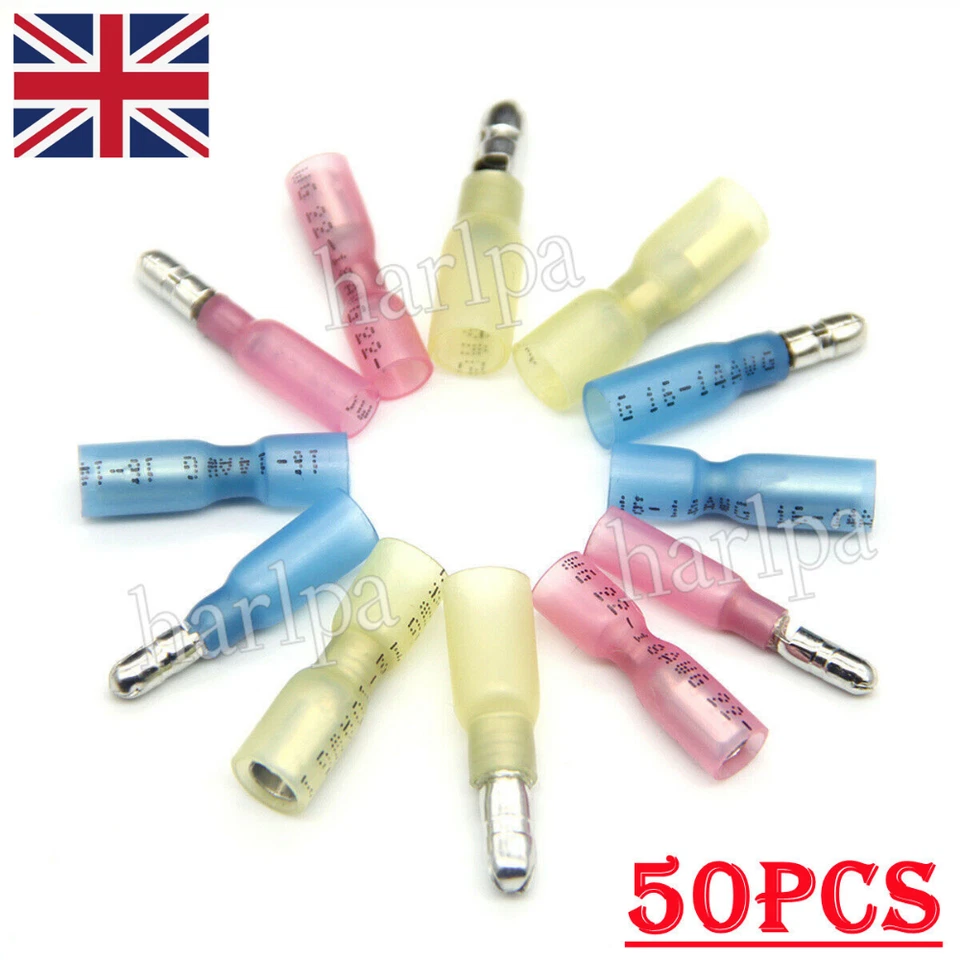 50X Waterproof Heat Shrink Bullet Male & Female Crimp Terminals Wire Connectors