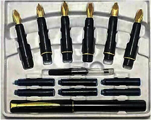 Fountain Pen Calligraphy Set 6 Nibs and 1 Pen 22 Carat Gold Plated Free Ship
