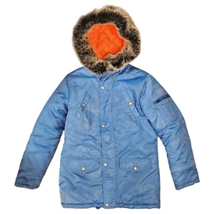 Vintage TODD OLDHAM TO2 Jacket Women Small Blue Full Zip Hooded Fur Trim Quilted - Picture 1 of 10