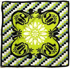 🌀 Vintage Emanuel UNGARO Silk Scarf – 32" Bold Kaleidoscope Lime Green Black - Picture 1 of 6
