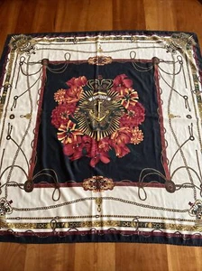 JG Hook Scarf 34" Square Floral Polyester Crown Anchor Black Gold Red - Picture 1 of 10