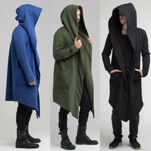 Men's Gothic Long Sleeve Long Robe Hooded Cloak Cape Cardigan Coat Jacket Warm - Picture 1 of 15