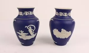 Antique Pair of Adams Tunstall 5" Wedgwood Jasperware Blue/White Vases - Picture 1 of 7