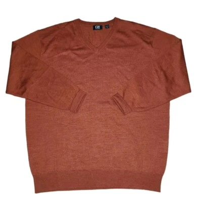Cutter & Buck Sweater Mens 1XB V-Neck Wool Blend Pullover Rust Merino Wool NWOT  - Image 1 of 4