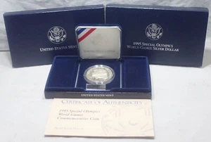 1995 $1 PROOF SPECIAL OLYMPICS WORLD GAMES COMMEMORATIVE SILVER DOLLAR w/ CASE - Picture 1 of 17