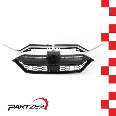 3Pcs Front Bumper Honeycomb Grille&Chrome Trim Decor Strip For 20-22 Honda CR-V - Image 1 of 4