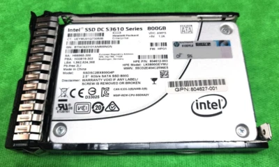 HP Intel SSD DC S3610 800GB 2.5" SATA SSDSC2BX800G4P 805381-001 w/caddy G9 G10 - Image 1 of 2