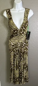 VTG 90 sJust Cavalli Snake Print Dress SZ 38 Fit & Flare Green Brown Jersey Sexy - Picture 1 of 14