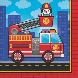 Flaming Fire Truck Lunch Napkins (16) - Birthday Party Supplies - Picture 1 of 1