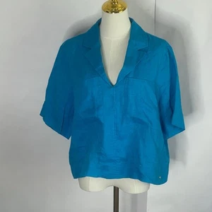 Blusa corta Marc New York para mujer azul brillante lino cuello en V cuadrada talla L verano - Imagen 1 de 14
