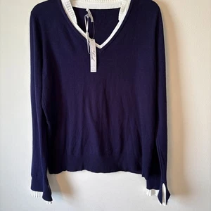 Vila Milano Knit Top Size Large ￼Ruffle Neck Cuff Detail Quiet Luxury - Picture 1 of 9