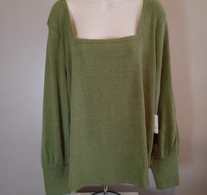 a.n.a. Suéter Top A New Approach Acanalado Suave Aguacate Verde Elástico Mujer Talla 2X - Imagen 1 de 12