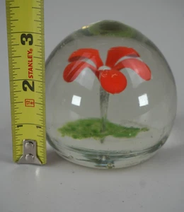 VINTAGE Art Glass Ball Hand Paperweight Blown Orange Flower - Picture 1 of 2