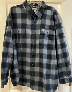 Men’s Carhartt Heavyweight Flannel Long Sleeve, Loose Fit  Plaid Size 3XL Blue - Picture 1 of 6