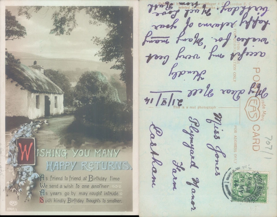 Cottage with greeting Wildt Kray 1914 postmark Greetings Architecture - Image 1 of 1