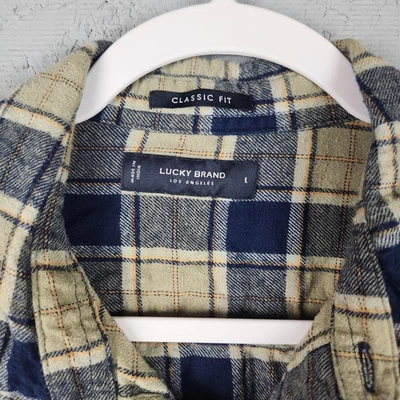 Рубашка мужская Lucky Brand большая синяя желтовато-коричневая клетчатая фланелевая на пуговицах спереди классический покрой - Изображение 1 из 4