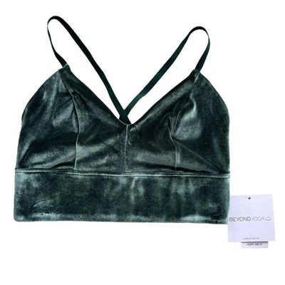 Beyond Yoga 女式 S 森林绿色天鹅绒运动 VIP 长线运动文胸 #VL8302 — 第 1/4 张图片