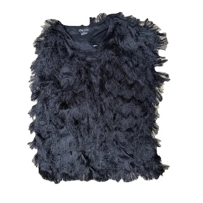 Chaleco peludo City Chic negro de piel sintética para mujer M sin mangas capas glamurosas boho Foto 1 de 4