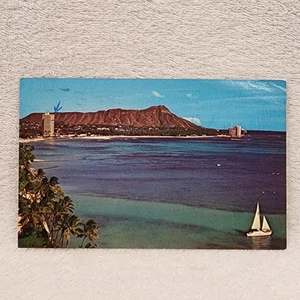 Vtg Diamond Head Romantic Waikiki Beach 1965 Ray Helbig w 5c Washington stamp - Picture 1 of 6