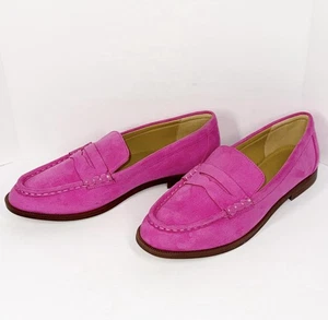 Mocassini J Crew rosa penny slip on ballerine Barbie scamosciati brillanti chic luminosi taglia 7,5 - Foto 1 di 13