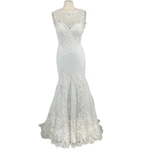 Alfred Angelo Mermaid Wedding Dress Sz 6 Small Train White Beaded Lace Princess - Picture 1 of 19