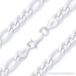 Collar de cadena italiana Figaro Link 5 mm G120 en plata esterlina maciza .925 Italia - Imagen 1 de 2