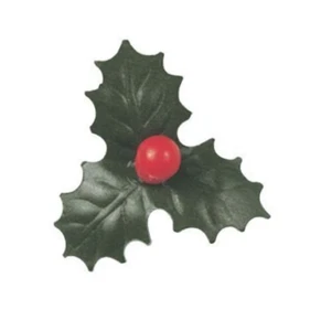 5 X Christmas Cake Topper Green Paper Holly and Plastic Red Berry 25mm - Picture 1 of 11