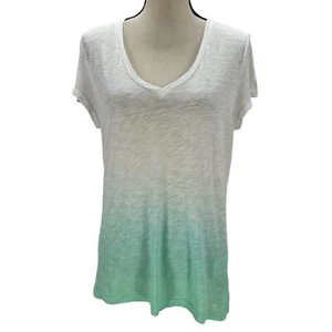Bench Short Sleeve V-Neck Ombre T-Shirt - White Green - size Medium - Picture 1 of 10