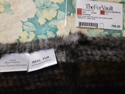全新 Bloomingdales's Fur Vault "Infinity" TriColor 针织貂皮围巾 | 尺寸 AOS — 第 1/3 张图片