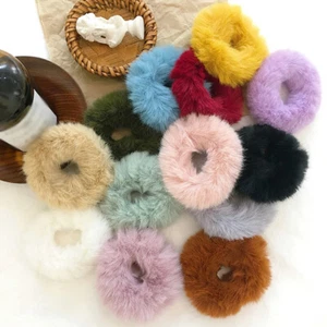 Soft Faux Rabbit Fur Scrunchies Plush Hair Ropes Rubber Bands Hair Ties Ponytail - Picture 1 of 18