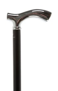 Black Beech Walking Stick Cane with Chrome Plated Derby Handle Fritz Dress - Picture 1 of 2