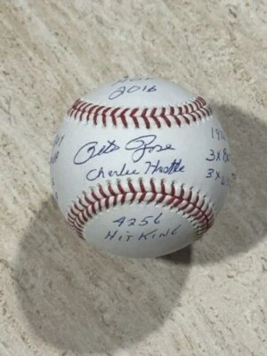 RARE PETE ROSE REDS AUTOGRAPH AUTO 10 CAREER STATS STAT BALL BASEBALL SIGNED - Image 1 of 4
