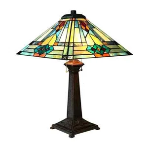 25" Stained Glass Table Desk Lamp Tiffany Style with Mission Design 16" Shade - Picture 1 of 3