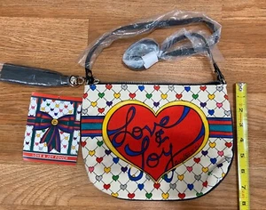 Brighton Love & Joy Crossbody Canvas Pouch Leather Tassel 7.5" h x 10.5" w - Picture 1 of 2