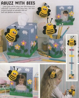 Bee Barrette,Bracelet,Tissue Cover,Picture Frame +- Plastic Canvas Pattern ONLY - Image 1 of 2