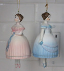 Lot Of 2 Porcelain Victorian Girl Doll Bell Christmas Ornaments Clapper Legs