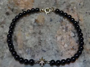 10k Solid Gold Star Link & Black Onyx Gemstone Bracelet 7" - Picture 1 of 1