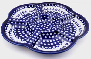 Polish Pottery 6-Compartment Round Appetizer Tray – 14" Diameter – Boleslawiec - Picture 1 of 4