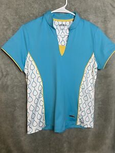 Annika Cutter & Buck Womens Top Golf polo Shirt Size S Blue white tears yellow