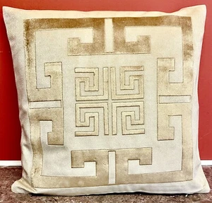 4 Side Corner Velvet Greek Key Border Ivory & Gold Decorative Pillow Throw Cover - Picture 1 of 3