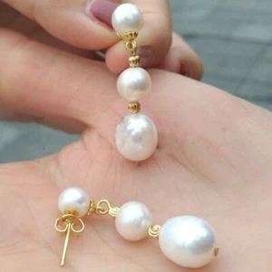 Ausgezeichnete 11-13 mm AAA Südsee Weiß Barock Perle Ohrringe Nieten 14k Gold - Bild 1 von 7