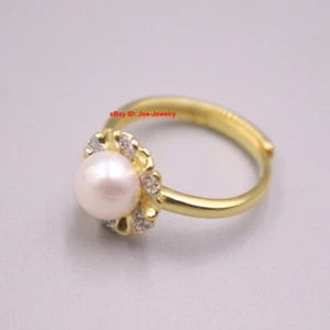 Gold Plated 925 Silverr Daisy Set Natural Pearl Women Ring Adjustable 6-8 - Picture 1 of 6