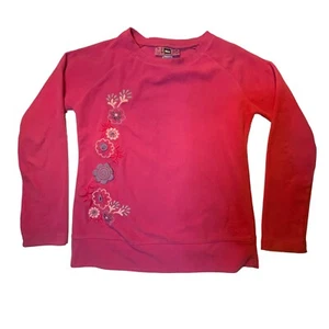 REI Fleece Sweater Girls Pink Embroidered Flowers Long Sleeve Size 8 Sweatshirt - Picture 1 of 6
