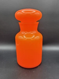 Vintage Orange And White Cased Glass Apothecary Jar Neon Blown Glass Handmade - Picture 1 of 8
