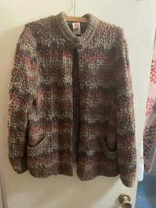 St Michael Vintage M&S Cardigan Brown Orange Chevron UK 18 Wool Mix 80s 90s - Picture 1 of 8