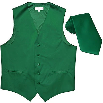New Men's Formal Tuxedo Vest Waistcoat_Necktie emerald green wedding party prom  - Image 1 of 4