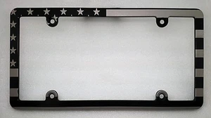 AMERICAN FLAG, Billet License Plate Frame, Black Anodized, Slim Line - Picture 1 of 2