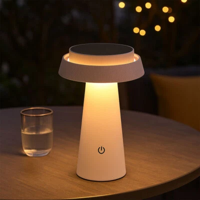 Solarleuchte Außenleuchte Tischlampe LED Touchdimmer Gartenlampe weiß H 23 cm - Bild 1 von 4